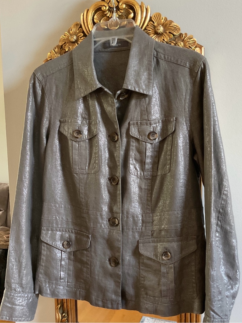 Liz Claiborne Shimmery Pewter Bronze Linen Button-Front Jacket S